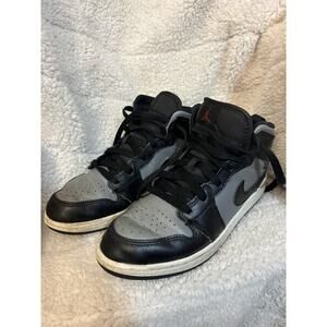 Kids Nike Air Jordan 1 Mid GS Shadow Sneakers Black Gray Size 3Y Vintage Retro